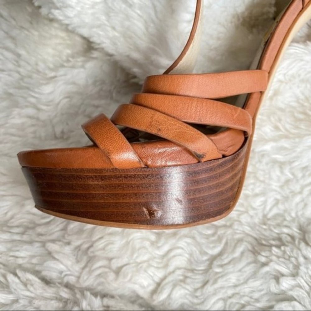 Michael Kors Tan Leather Platform Heels Strappy Sandals Size 10 - Picture 8 of 16